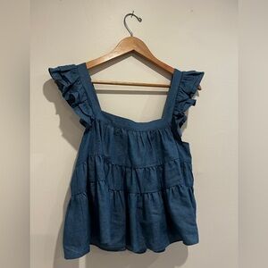 Mi Ami ruffle denim square neck top